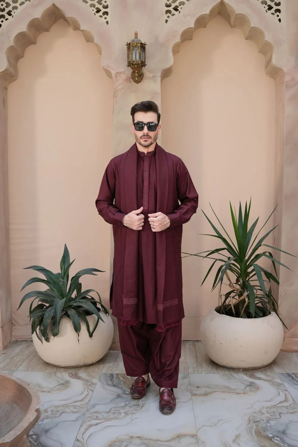Maroon Woolen Shawl Suit