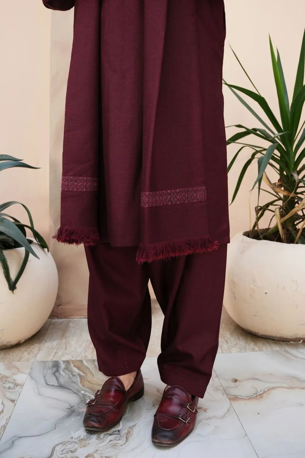 Maroon Woolen Shawl Suit
