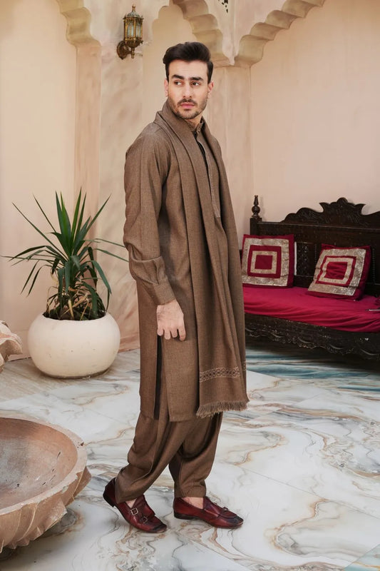 Brown Woolen Shawl Suit