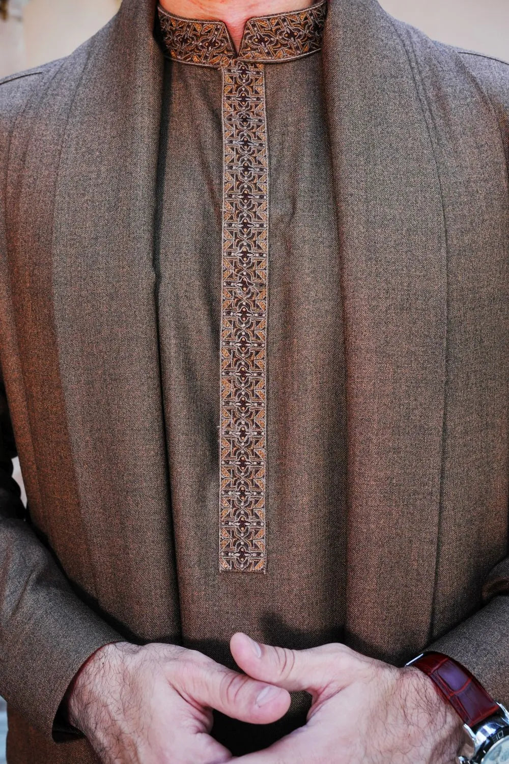 Brown Woolen Shawl Suit