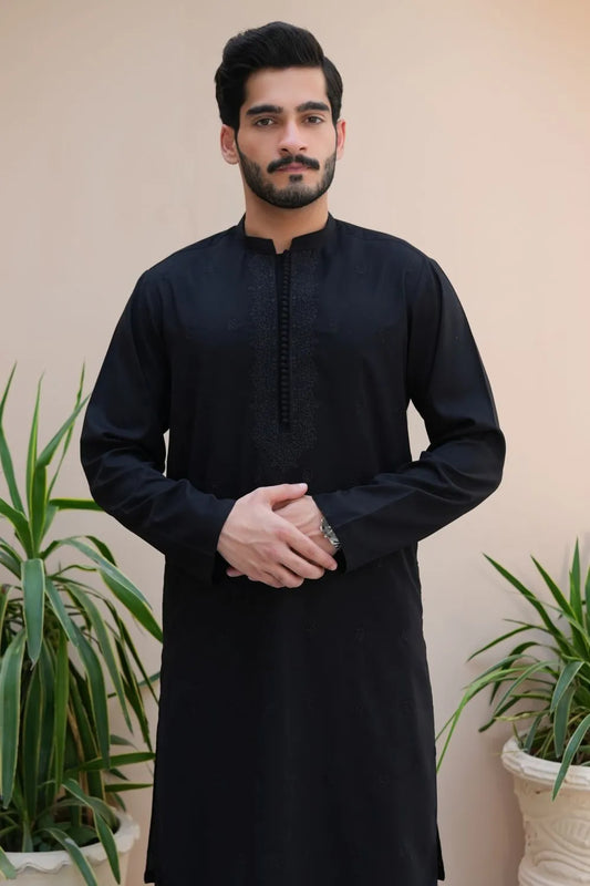 Black Premium Wash and Wear Kameez Shalwar