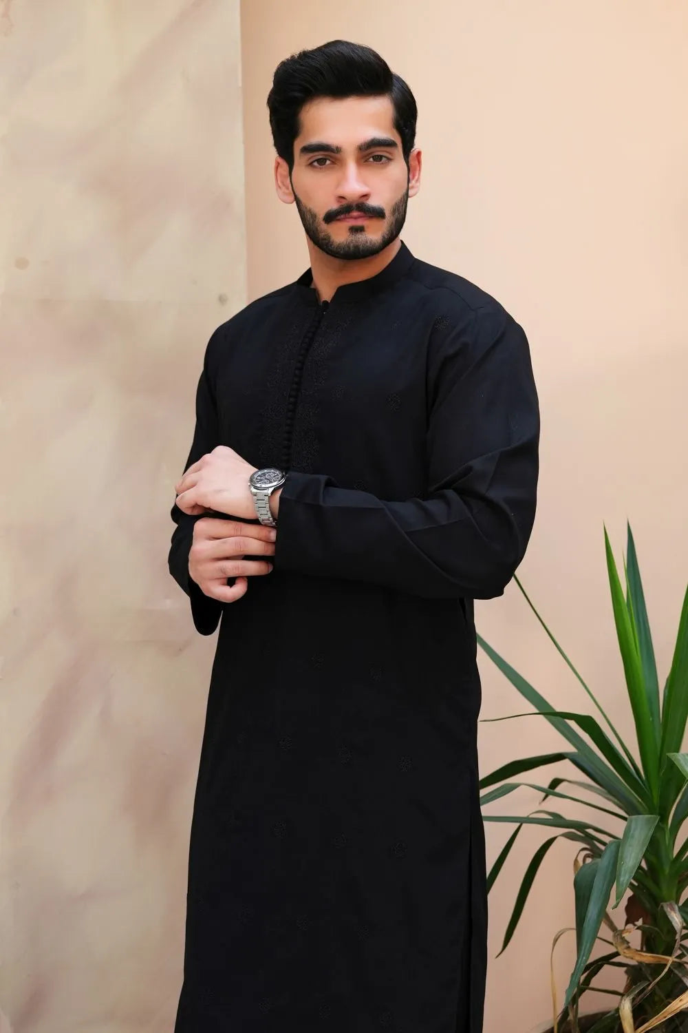 Black Premium Wash and Wear Kameez Shalwar