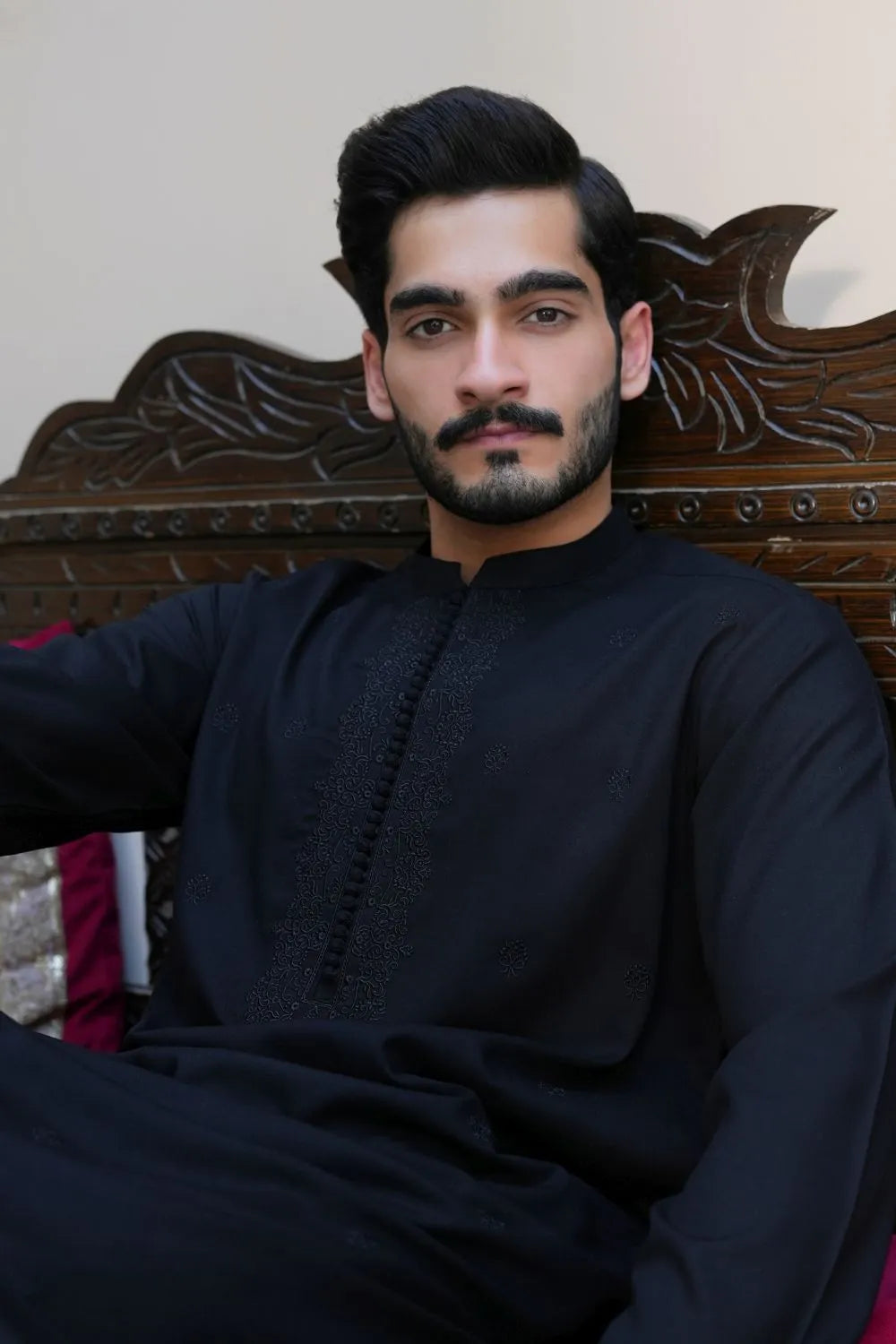 Black Premium Wash and Wear Kameez Shalwar