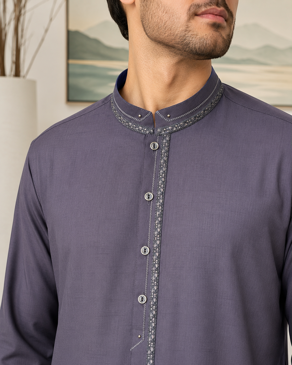 Mauve Wash and Wear Kameez Shalwar
