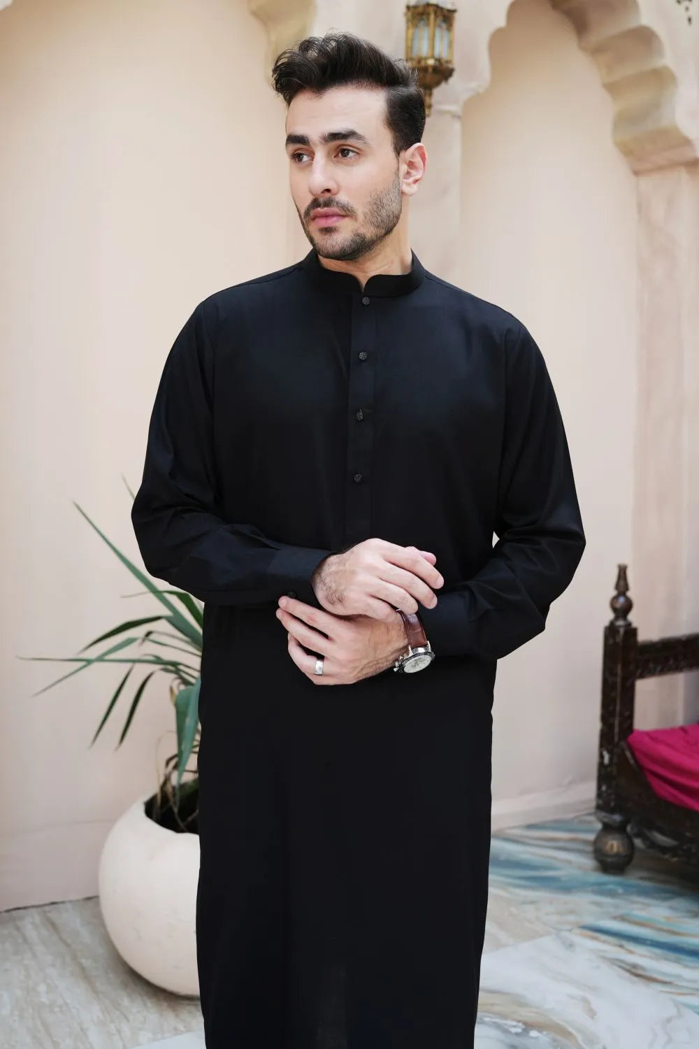 Black Wash and Wear Kurta Pajama