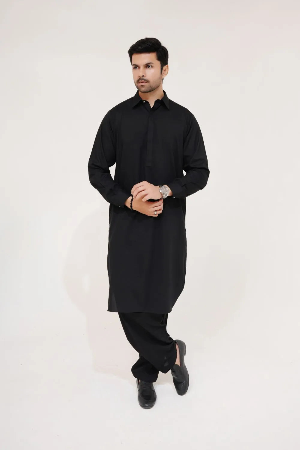 Black Wash and Wear Kameez Shalwar