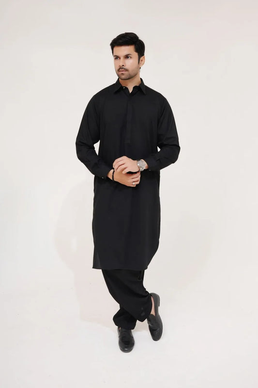 Black Wash and Wear Kameez Shalwar