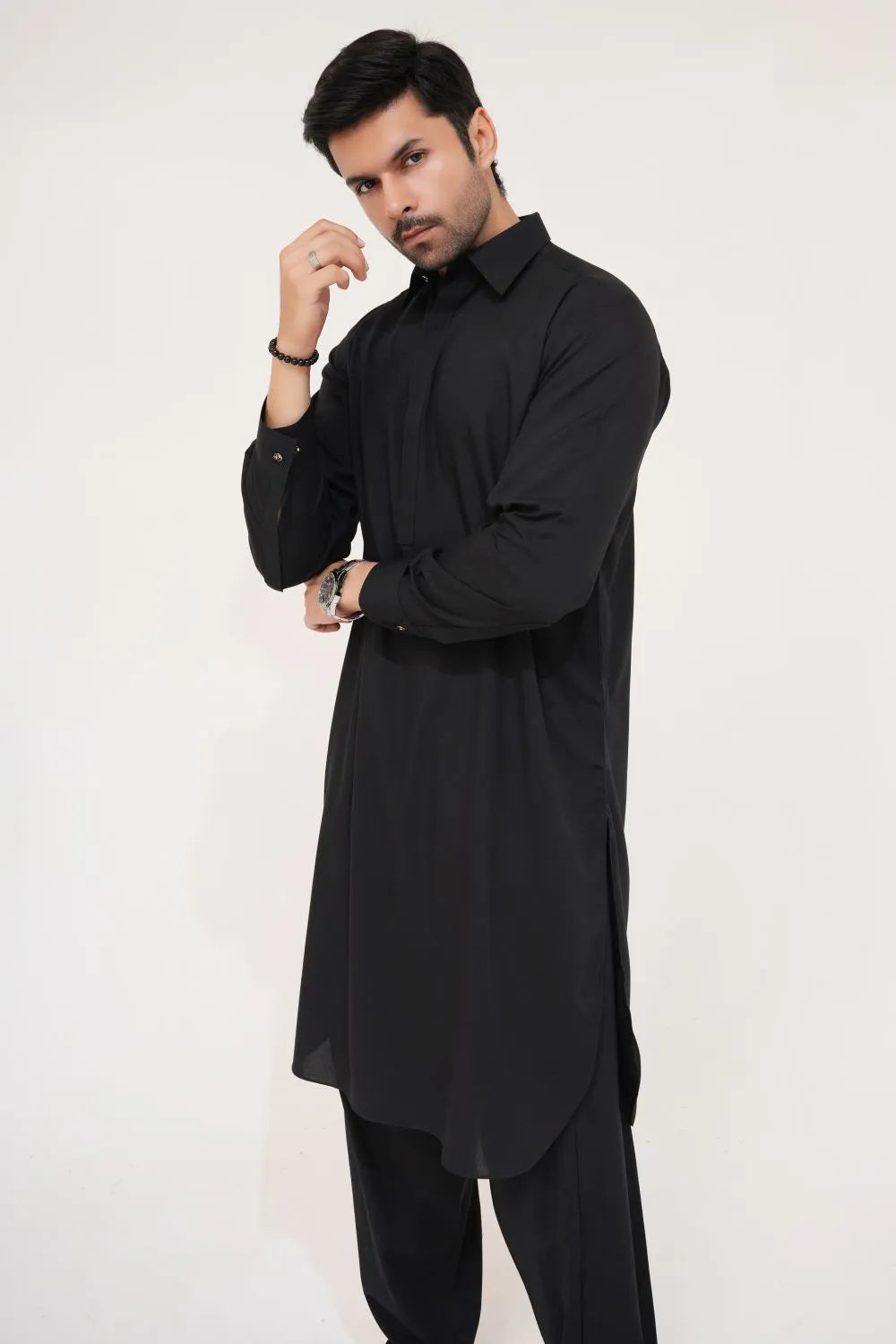 Black Wash and Wear Kameez Shalwar