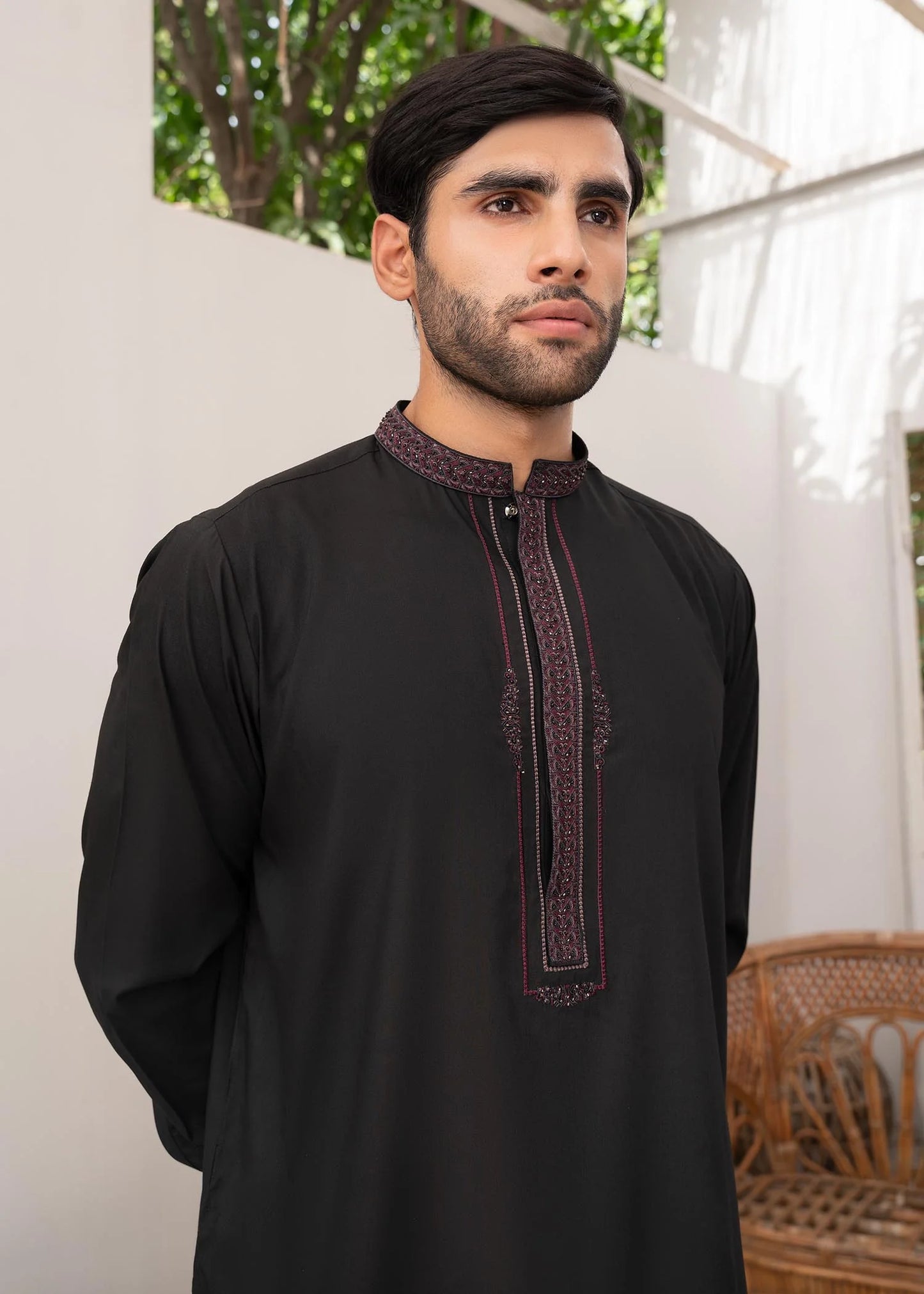 Black Wash and Wear Kameez Shalwar