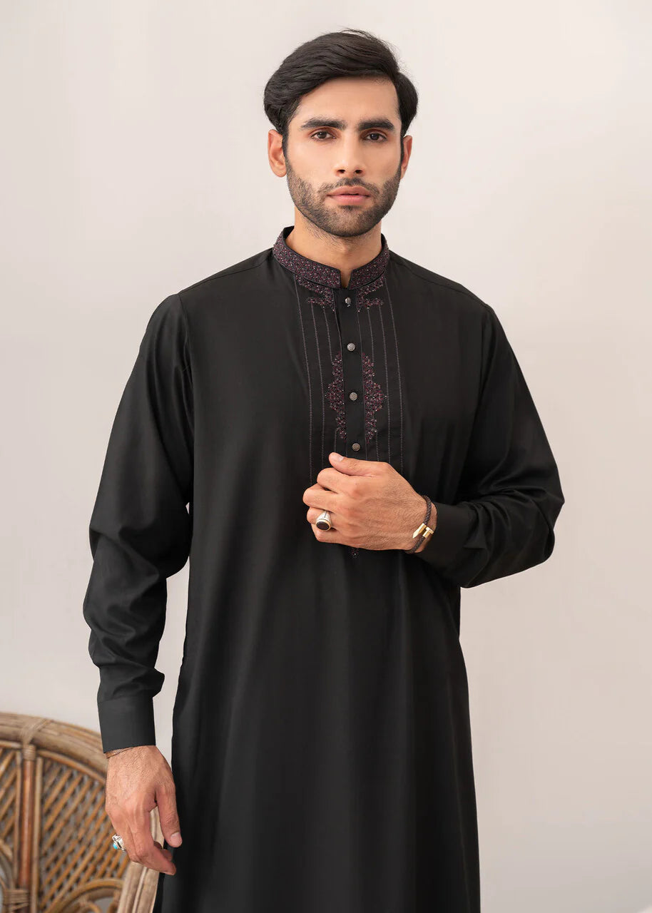 Black Premium Wash and Wear Kameez Shalwar