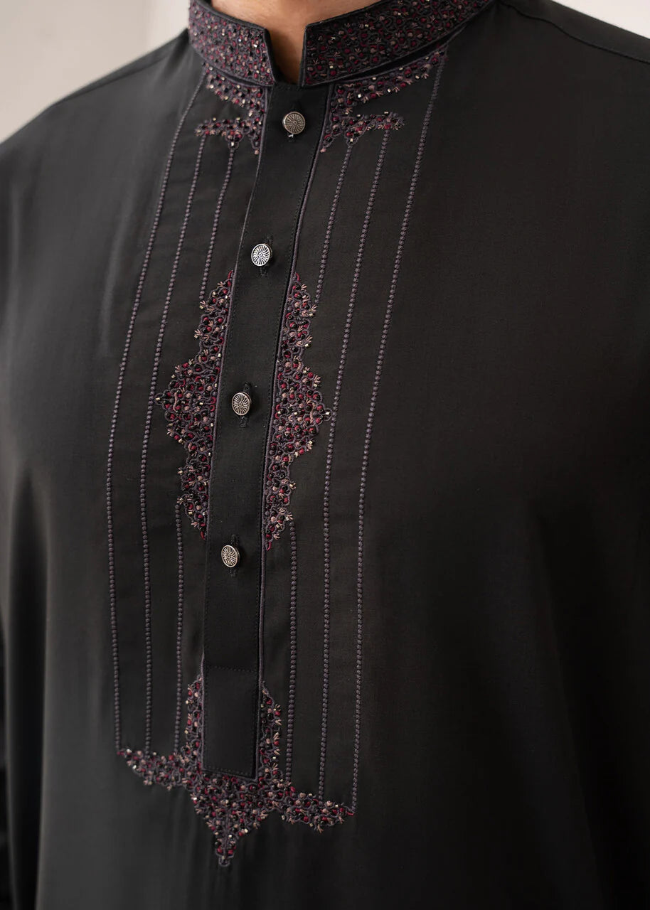Black Premium Wash and Wear Kameez Shalwar