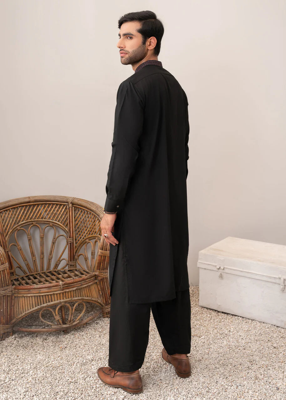 Black Premium Wash and Wear Kameez Shalwar