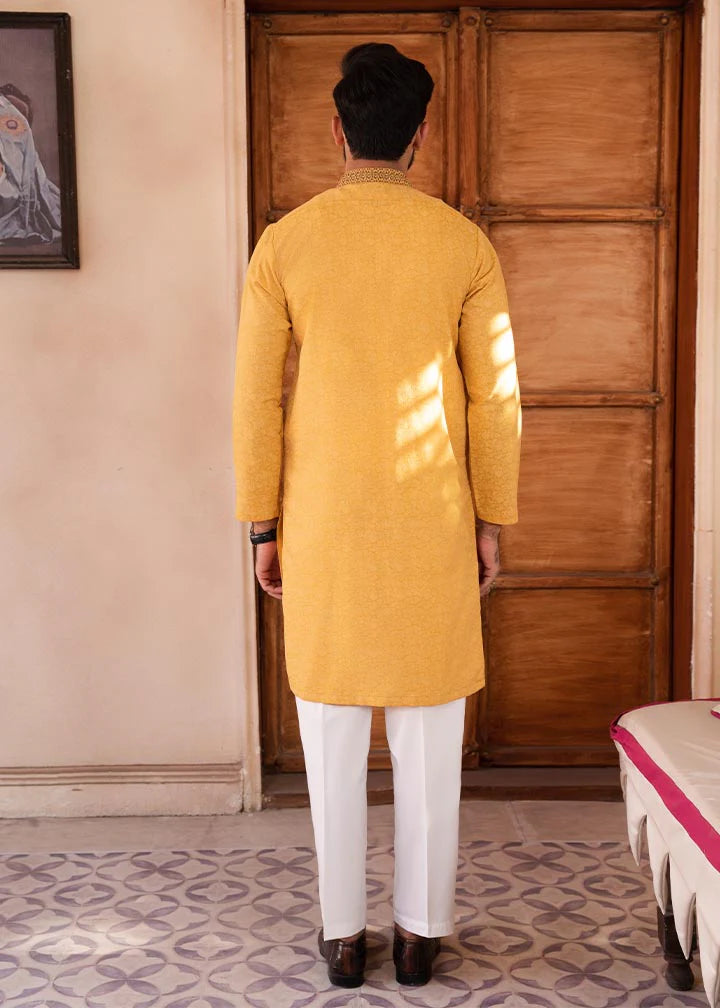 Yellow Blended Wash and Wear Kurta Pajama