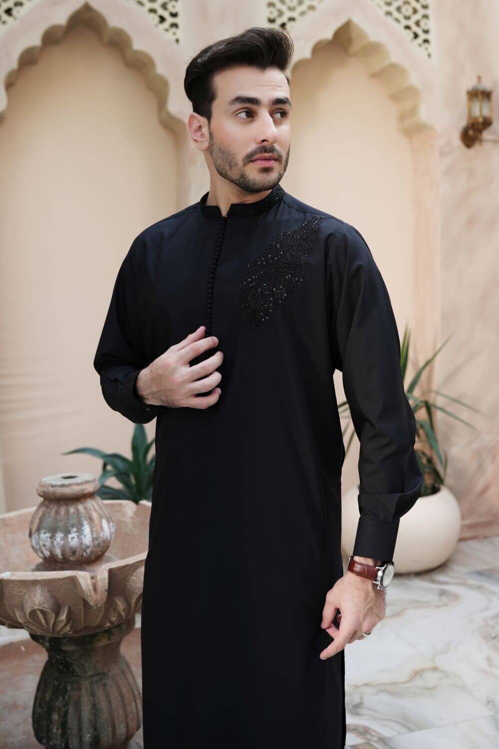 Black Premium Wash and Wear Kameez Shalwar