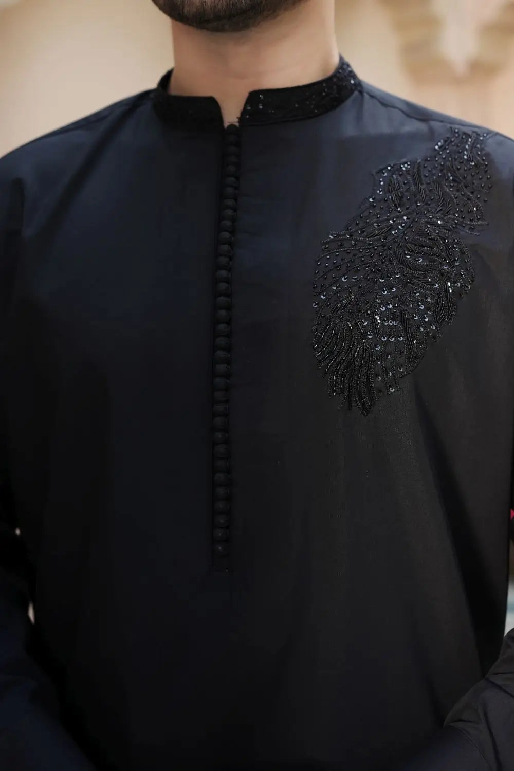 Black Premium Wash and Wear Kameez Shalwar