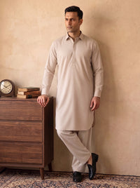 Light Beige Wash and Wear Kameez Shalwar