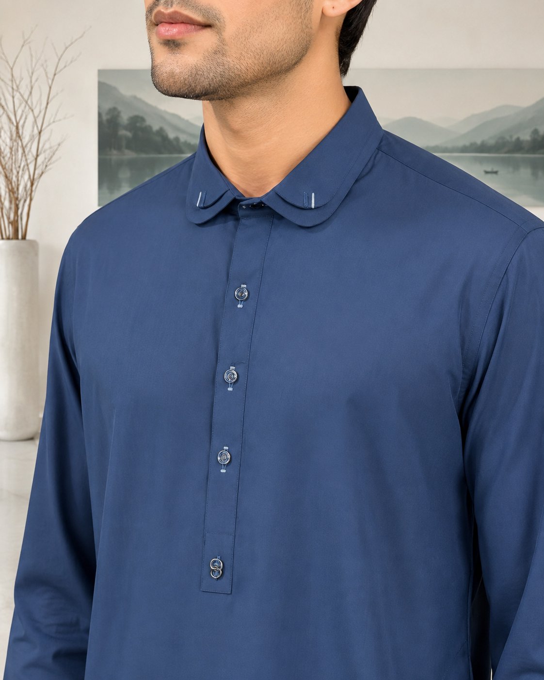 Royal Blue Wash and Wear Kameez Shalwar