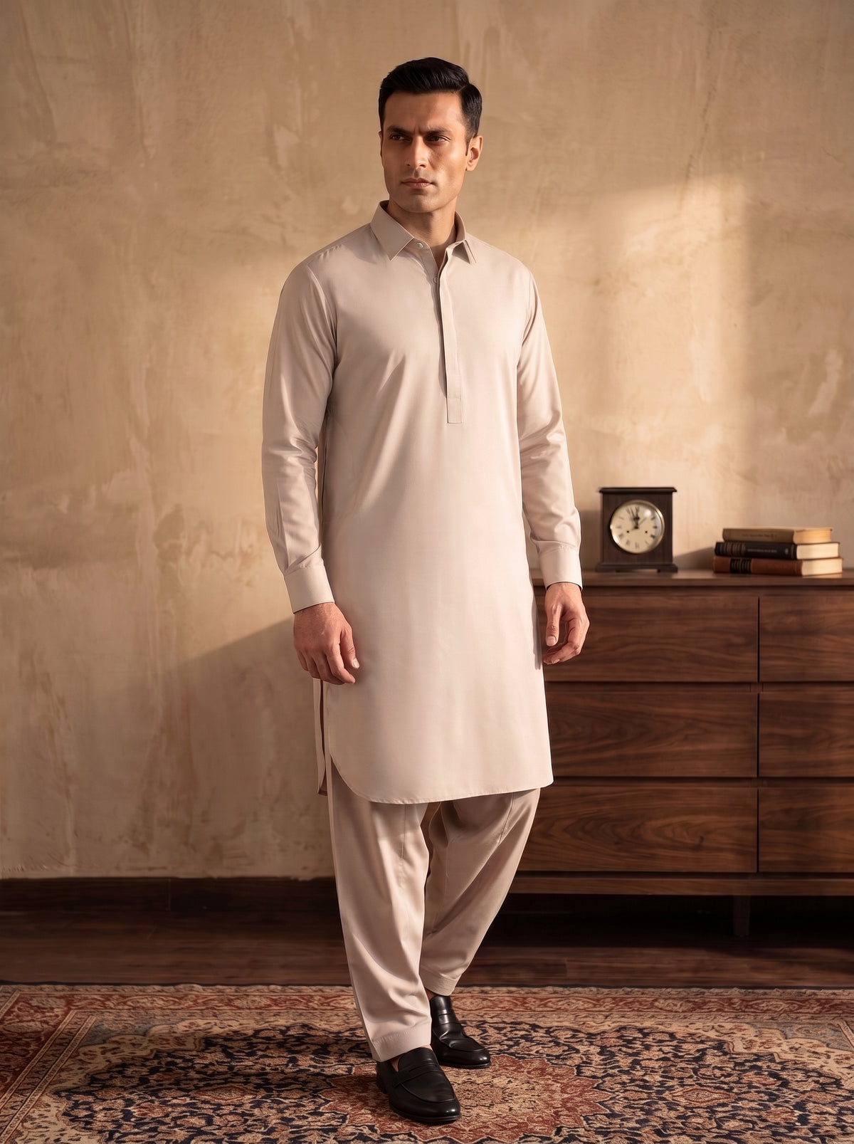 Light Beige Wash and Wear Kameez Shalwar