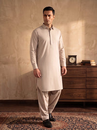 Light Beige Wash and Wear Kameez Shalwar