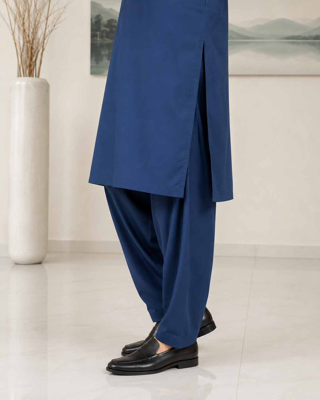 Royal Blue Wash and Wear Kameez Shalwar
