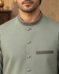 Mint Green Kameez Shalwar with Waist Coat