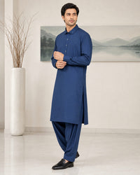 Royal Blue Wash and Wear Kameez Shalwar