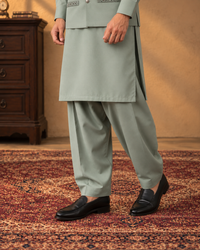 Mint Green Kameez Shalwar with Waist Coat