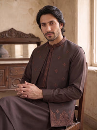 Mocha Brown Kameez Shalwar with Waist Coat
