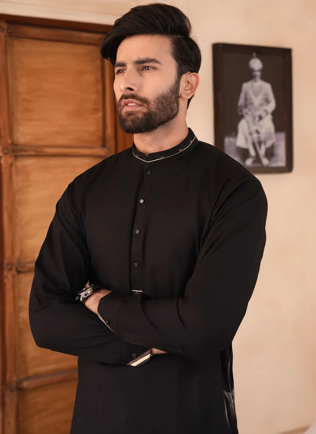 Black Wash and Wear Kameez Shalwar