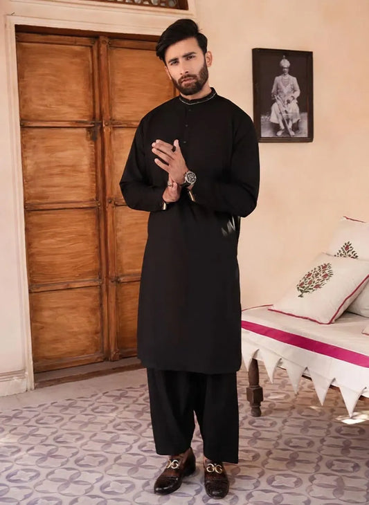 Black Wash and Wear Kameez Shalwar