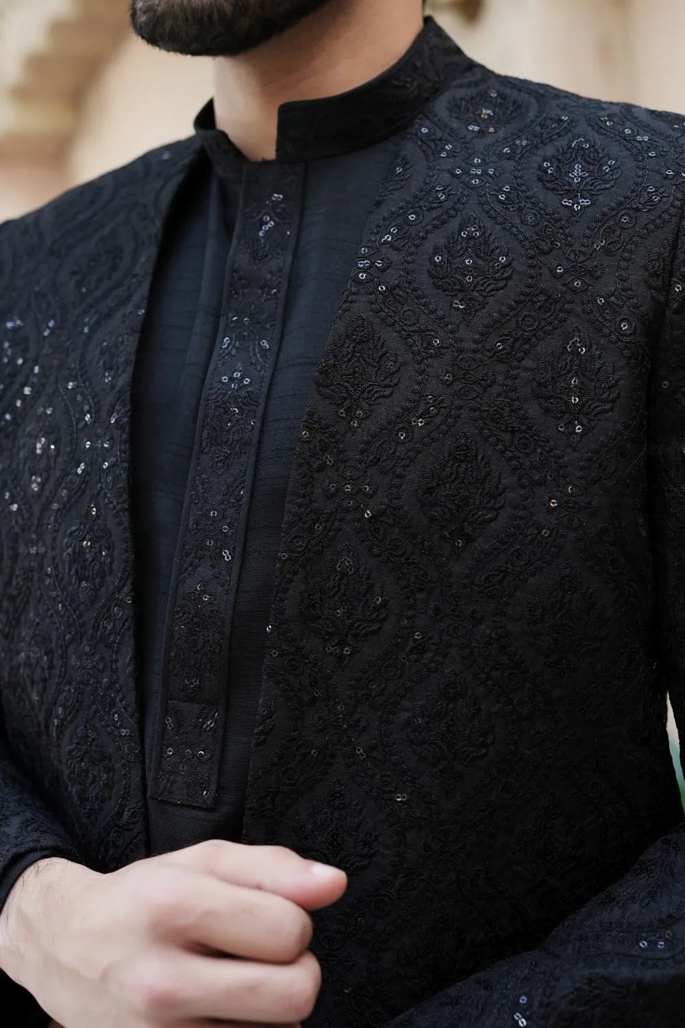 Black Sherwani Gown with Kurta Pajama