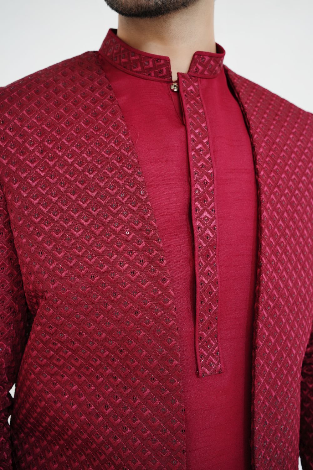 Maroon Sherwani Gown with Kurta Pajama