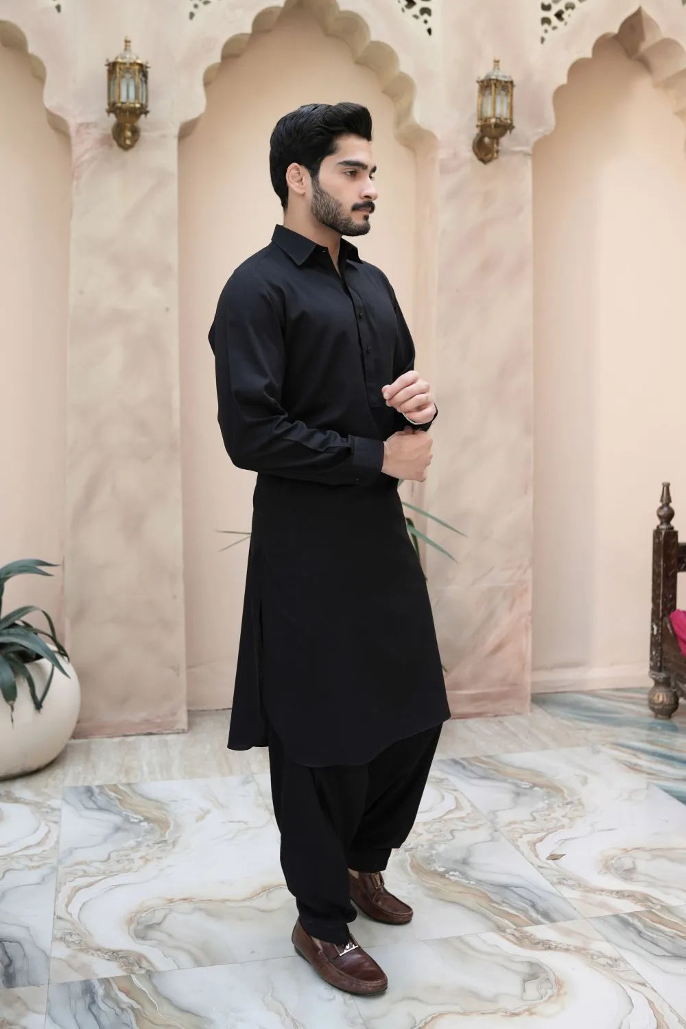 Black Wash and Wear Kameez Shalwar
