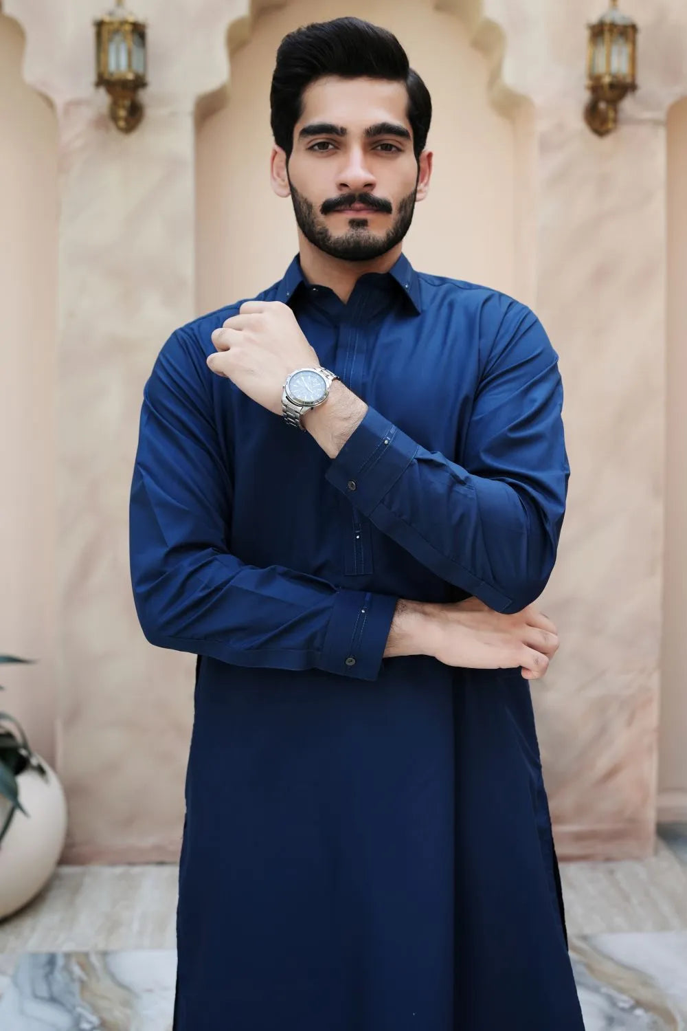 Royal Blue Wash and Wear Kameez Shalwar