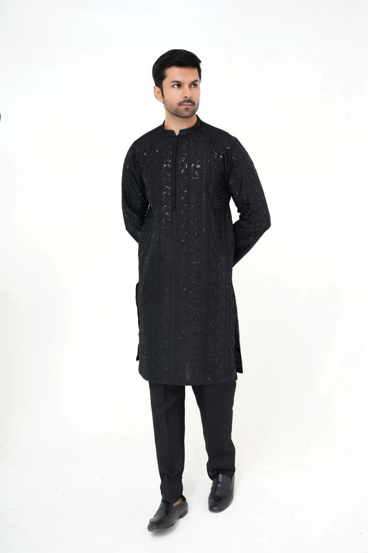 Black Raw Silk Kurta Pajama