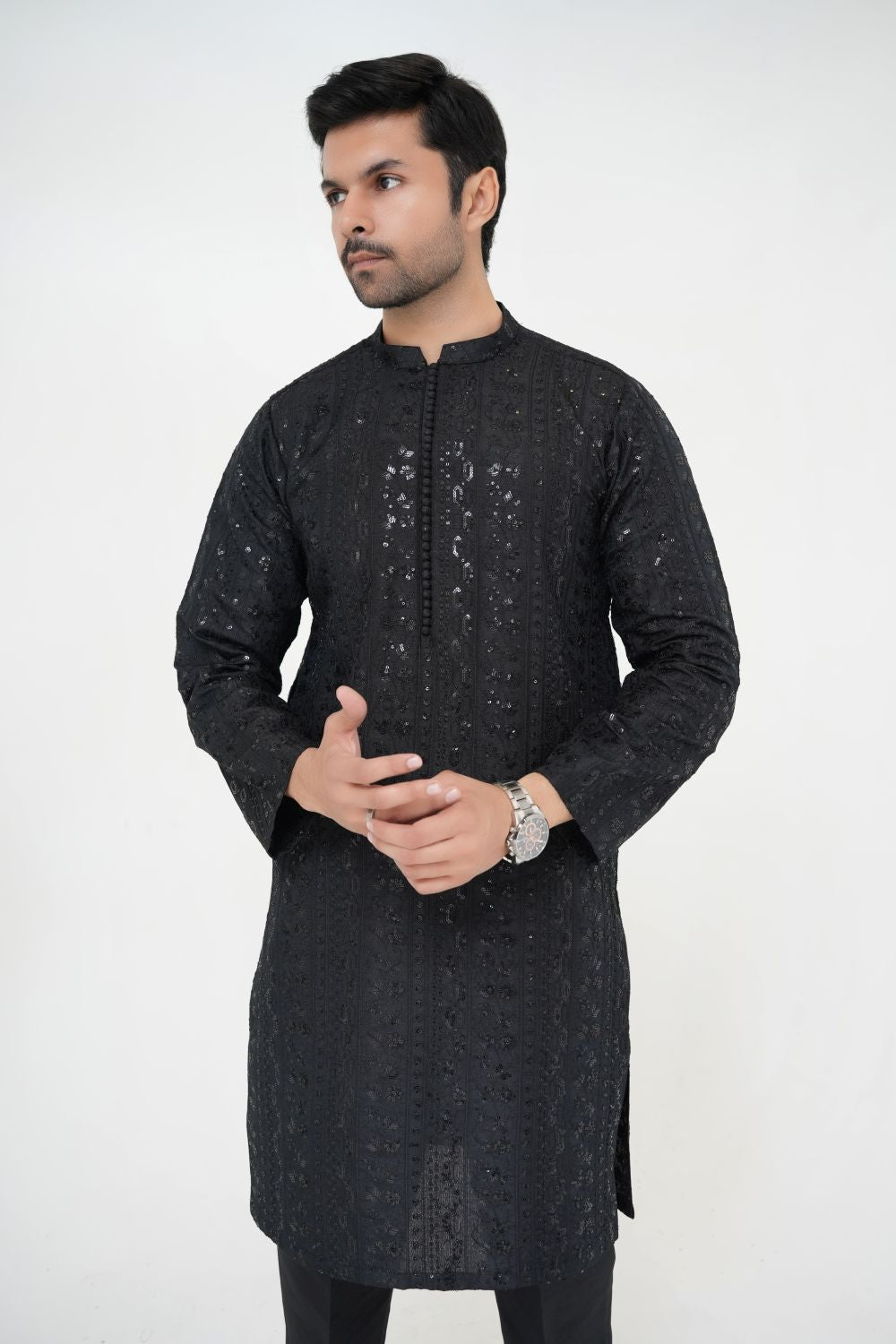 Black Raw Silk Kurta Pajama