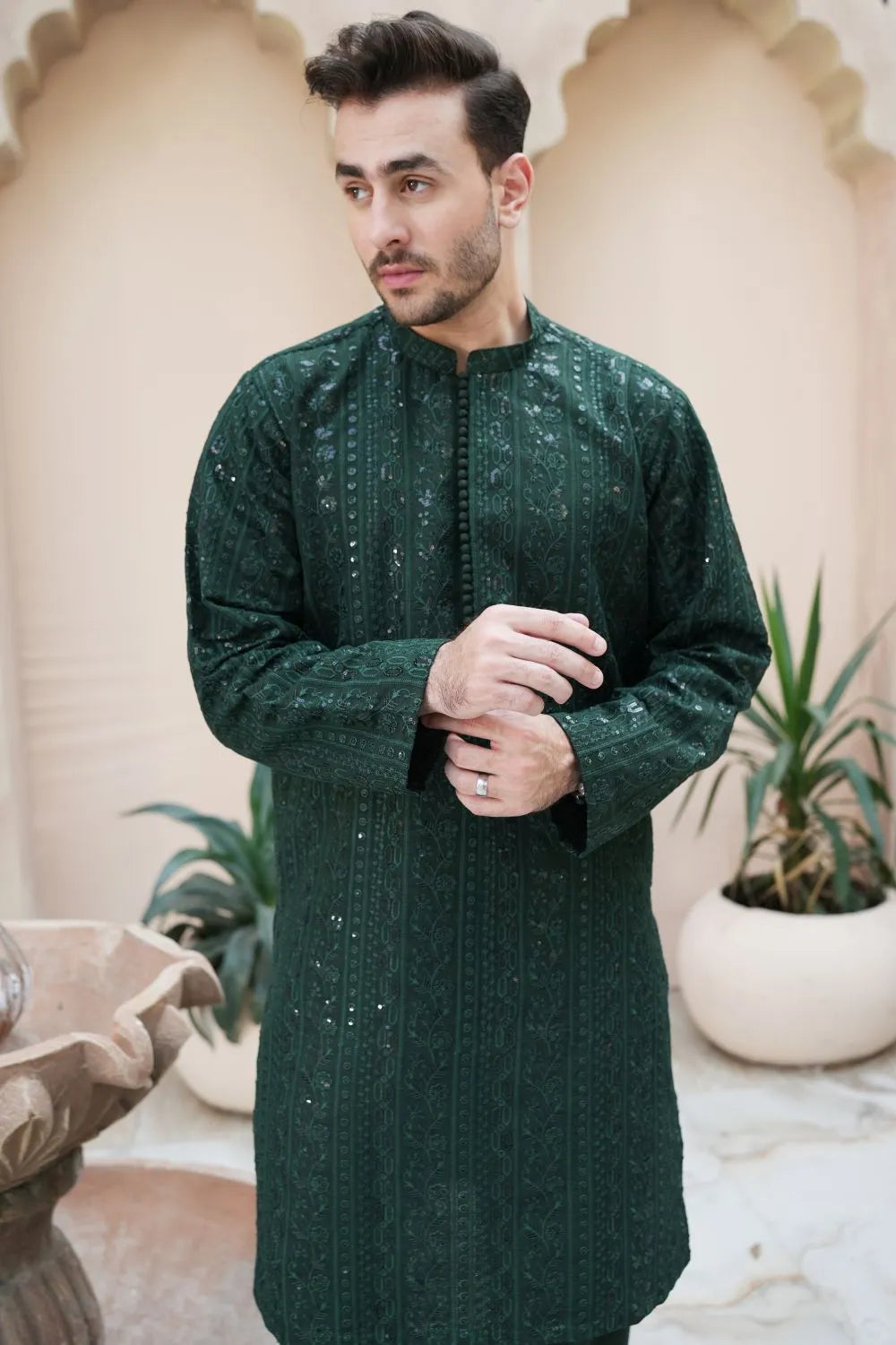 Green Raw Silk Kurta Pajama