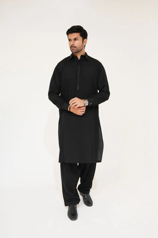 Black Wash and Wear Kameez Shalwar