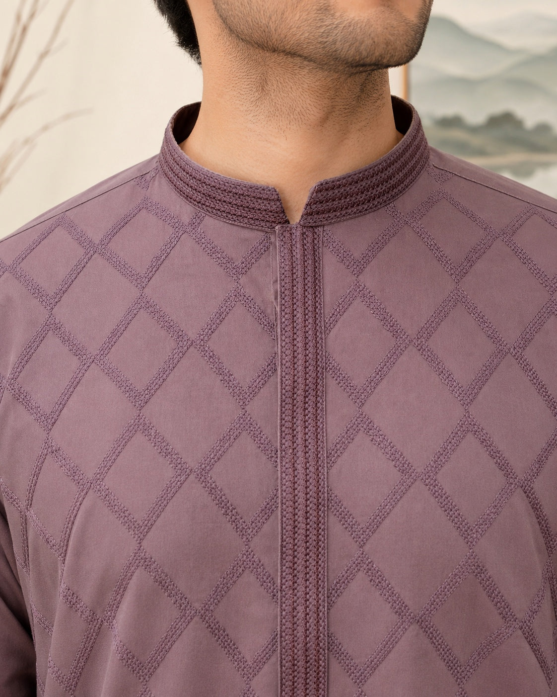 Mauve Cotton Kameez Shalwar