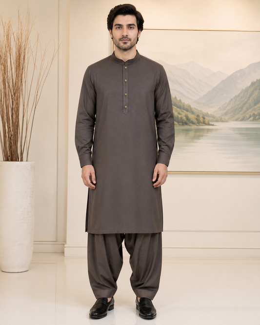 Coffee Brown Wash and Wear Kameez Shalwar
