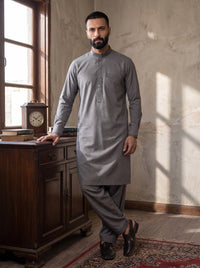 Grey Wash and Wear Kameez Shalwar