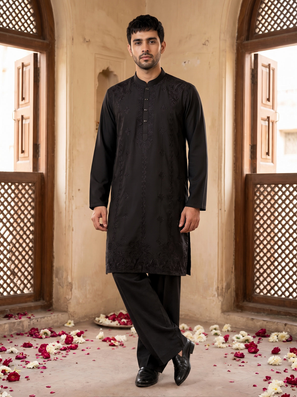 Black Embroidered Kurta Pajama
