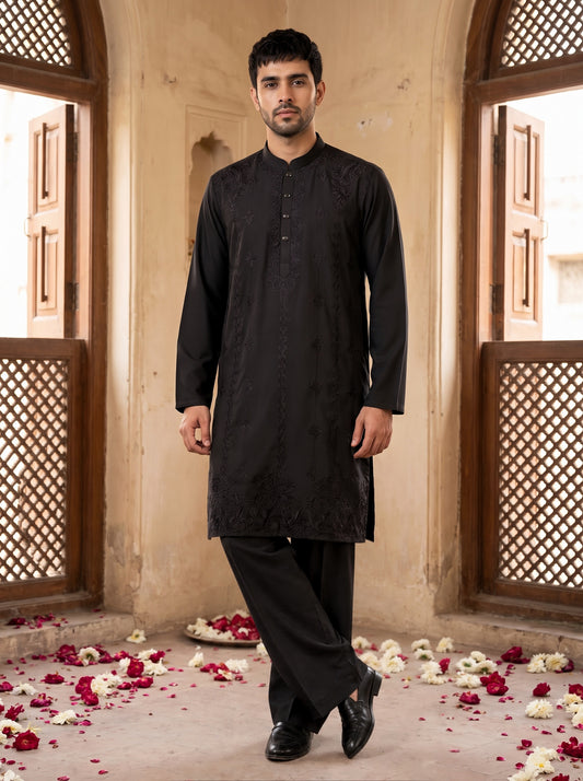 Black Embroidered Kurta Pajama