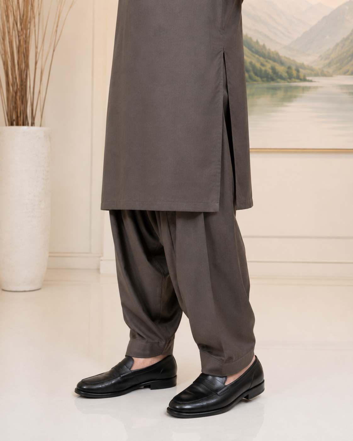 Coffee Brown Wash and Wear Kameez Shalwar