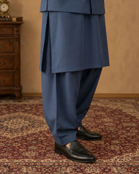 Steel Blue Kameez Shalwar with Waist Coat