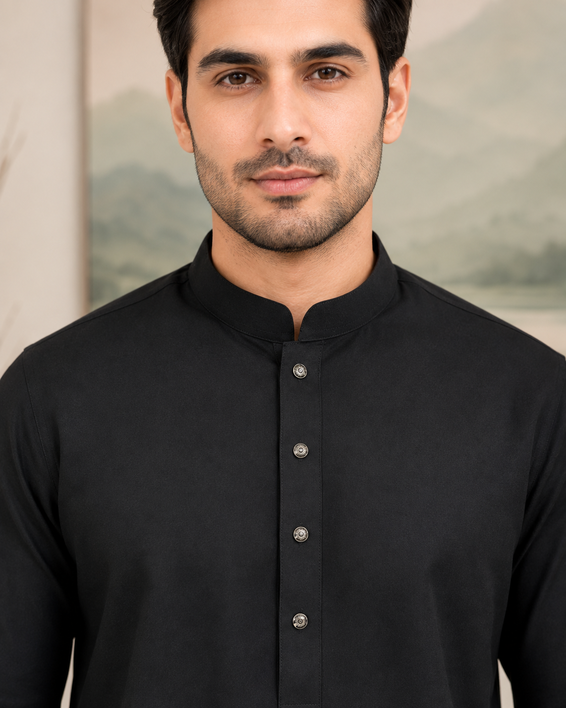 Black Plain Wash and Wear Kameez Shalwar