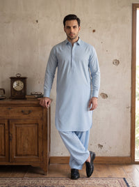 Light Sky Blue Wash and Wear Kameez Shalwar