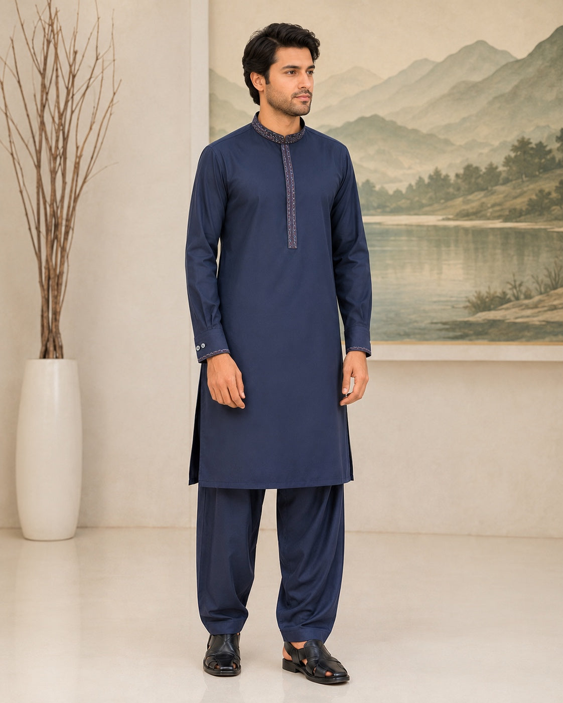 Blue Wash and Wear Kameez Shalwar