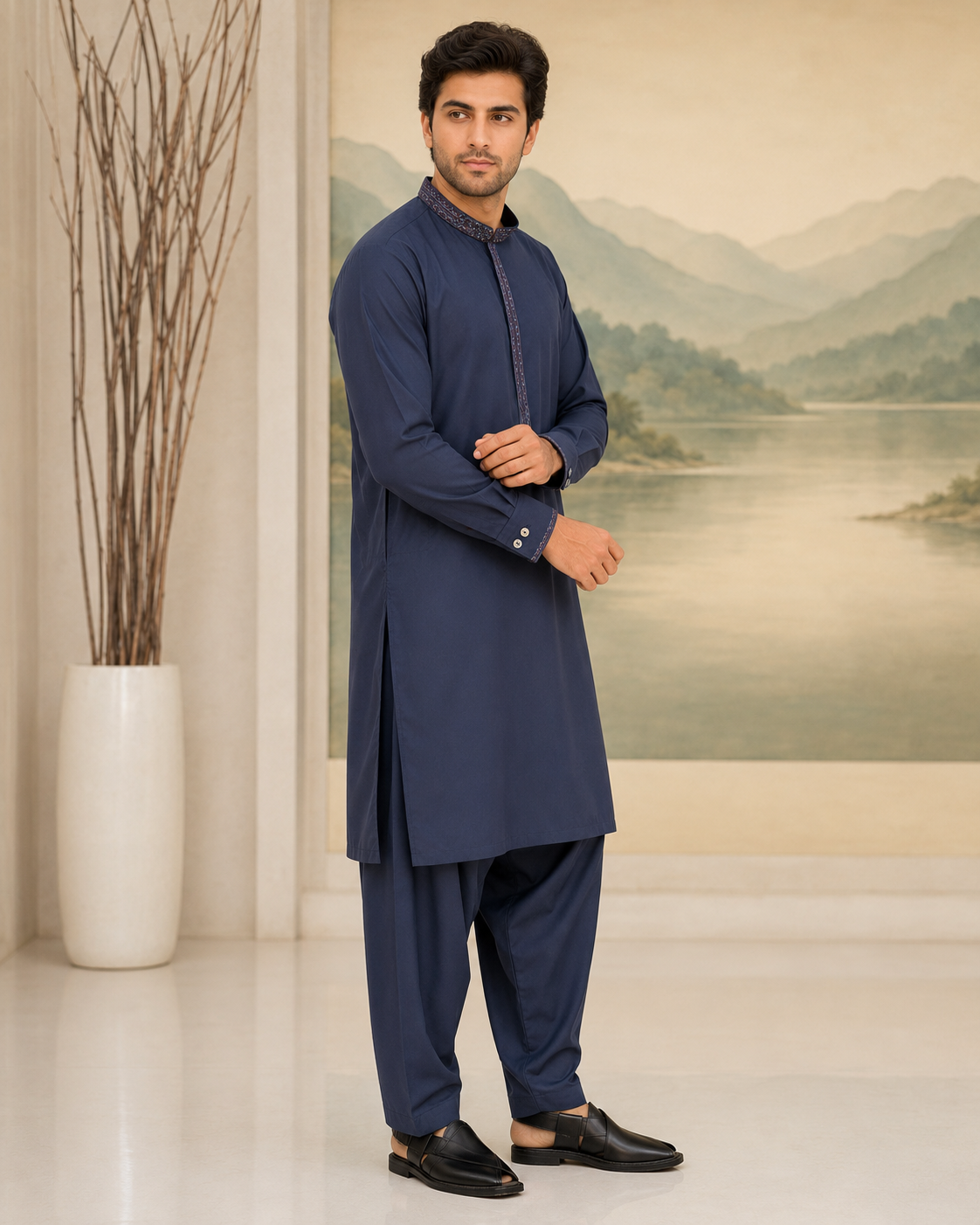 Blue Wash and Wear Kameez Shalwar