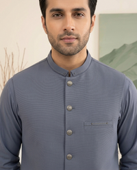 Steel Blue Kameez Shalwar with Waist Coat